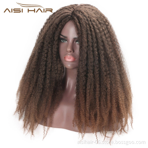 Aisi Hair Afro Kinky Curly Braiding Hair Wigs Dreadlock Braids Wigs Brown Marley Braiding Wigs for Black Women